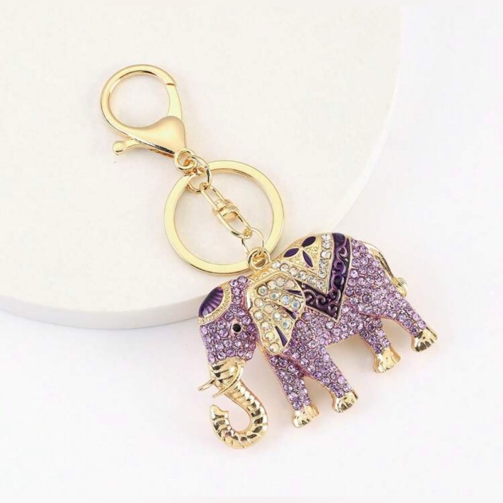 Purple Multi-Color Rhinestone Elephant Purse Charm/Keychain Makes a great gift!